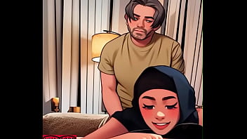 Gadis Anime Berhijab Arab Ditembak Dari Belakang Sambil Menghadap Kamera